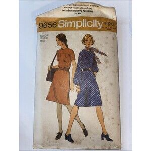 Uncut Vintage 1971 Simplicity 9656 Misses Size 16 Bust 38 Zipper Dress 2 Sleeves